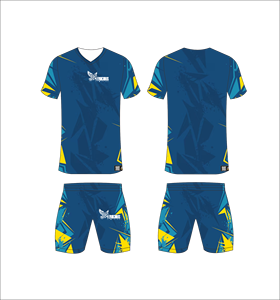 Conjunto de Uniforme de Fútbol Sublimado Personalizado, Patrón Geométrico Azul y Amarillo, Transpirable, de Secado Rápido, Camiseta de Fútbol para Hombre y Niño - Product Image 1