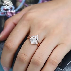 Charm Jewells Silver Rose Gold Plated <b>Cushion</b> Cut Moissanite Engagement Ring Flower Design Prong Setting Classic Style Women's - Product Image 3
