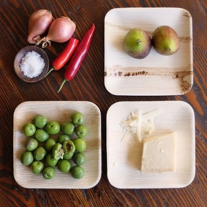 Platos Cuadrados Ligeros de Hoja de Palma de 6 Pulgadas para Servicio de Alimentos, Restaurantes y Eventos, Platos Desechables Compostables - Product Image 1