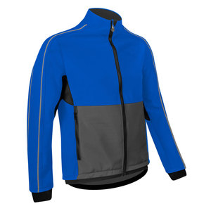 Men's Blue Gray Color Blocking Fleece Jacket Windproof Stand Collar Zipper Closure Sporty Style Autumn Wear - Product Image 4