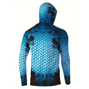 Sweat à capuche de pêche pour homme, imprimé écailles de poisson bleues, manches longues, sublimation, séchage rapide, UPF 50, polyester, pull-over - Product Image 3