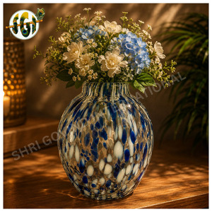 Ensemble de vases en verre artisanaux modernes, design marbré bleu et blanc, décoration contemporaine pour la maison, pot à fleurs pour plantes - Product Image 4
