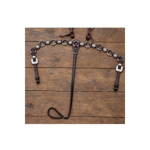 Ensemble de têtière et collier de poitrée LLT Western Horse en cuir marron avec conchos argentés, confortable, durable, logo personnalisé, équipement d'équitation - Product Image 2
