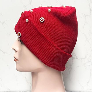 Wholesale Red Rhinestone Beanie Hat Rib Knit <b>Winter</b> <b>Cap</b> Soft Warm Unisex Custom Logo Stretch Skull <b>Cap</b> - Product Image 3