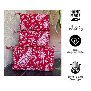 Jaipur Hand Block <b>Toiletry</b> Bag Set of 3 Sizes Multi Function Travel Organizer Small Medium Large Cosmetic Bags for Men Women - Product Image 1