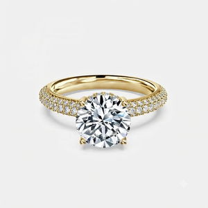 Bague de fiançailles solitaire personnalisée en or 10K avec diamant Moissanite taille brillant, sertie à griffes et pavé, pour femme, idéale pour anniversaire ou fête - Product Image 1