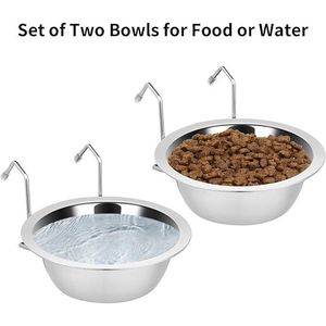2 ciotole per acqua per cuccioli in acciaio inossidabile, da appendere, per canile, ciotole e mangiatoie per animali domestici - Product Image 3