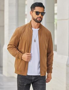 <b>Men's</b> Lightweight <b>Suede</b> Bomber <b>Jackets</b> Casual Varsity <b>Jacket</b> - Product Image 2