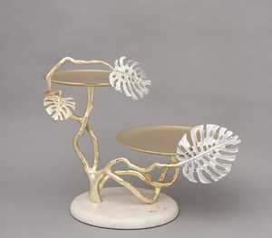 Modern Graceful Metal 2 Tier Cake <b>Stand</b> With Monstera Leaves Design For Decoration - Product Image 1