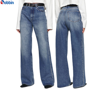 Fabricante de Jeans Casuales de Cintura Alta para Mujer, Estilo Vintage, Corte Recto, Holgados, OEM, con Lavado Ácido y Adornos de Cristales - Product Image 6