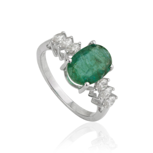 2.5 CT Natural Oval <b>Emerald</b> & Marquise Cut Diamond 925 Sterling <b>Silver</b> Stunning Fine <b>Ring</b> Jewelry For Women Party Wear - Product Image 3