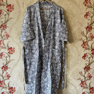 Ropa para Festivales Indios, Kimono de Algodón con Estampado a Mano - Product Image 1