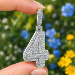 Iced Out Number 4 Moissanite Pendant 925 Sterling <b>Silver</b> Luck Pendant Jewelry - Product Image 4