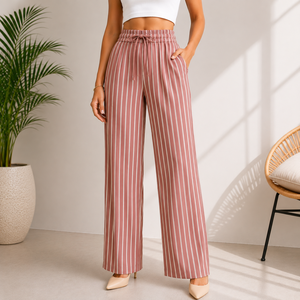 Women's Mid Waist Solid Straight Leg Pants Elastic Waist Regular Fit Full Length Casual Autumn Eco-Friendly Breathable Canvas - Product Image 2