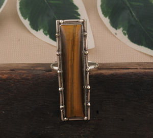 Bague de luxe en œil de tigre naturel, argent sterling 925, grande pierre, signet, classique, pour femme, mariage, artisanale, turque, haute joaillerie - Product Image 5