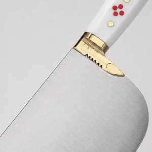 Cuchillo de Carnicero de Alta Resistencia, Hoja Ancha Curva Plateada, Mango Blanco con Puntos Rojos, Empuñadura Dorada, Cuchillo de Cocina para Cortar Carne - Product Image 6