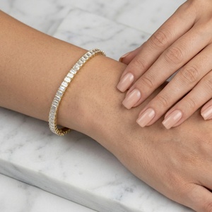 3.50 CTW Emerald Cut Synthetic (Lab Grown) Diamond Women's 10k Gold Plated IGI Certified Luxury Bangle Tennis <b>Bracelet</b> - Product Image 1