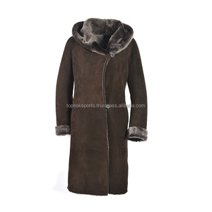 Manteau en cuir de mouton brun foncé de qualité supérieure OEM 2026 avec capuche en fourrure pour femmes, manteaux d'hiver 100% haute qualité, grandes tailles - Product Image 1