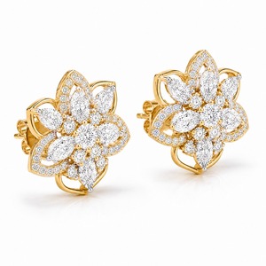 Boucles d'oreilles clous en diamant taille marquise en forme de fleur, plaqué or 18 carats, bijoux de luxe pour femme, pour mariage - Product Image 2
