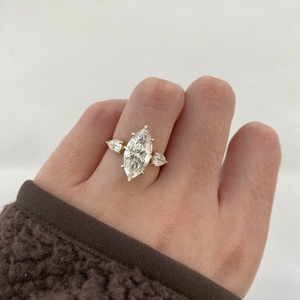 2.89 Carat Marquise Lab Diamond Tension Set Three-Stone Signature Wrap Yellow <b>Gold</b> Rhodium Plated IGI Certified Luxury <b>Ring</b> - Product Image 5