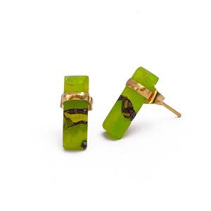Pendientes de Barra Rectangular de Jade Peridoto Natural de Mohave, Acabado en Oro Latón, Hechos a Mano, Modernos, Minimalistas, Geométricos, para Mujer - Product Image 4