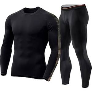 Chemise de compression noire à manches longues avec col rond, coupe sportive, séchage rapide, en spandex et polyester, ensemble long - Product Image 5