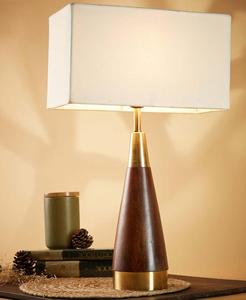 Modern Wooden <b>Table</b> <b>Lamp</b> <b>Base</b> Cone Shape Brown Wood Body Gold Metal Accents Decorative Lighting for Living Room - Product Image 1