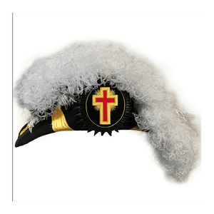 Chapéu de los Caballeros Templarios con plumas blancas rectas, sombrero ceremonial premium hecho a medida. - Product Image 1