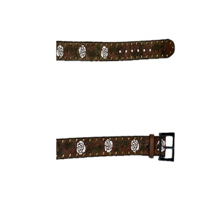 Classic Floral Painted Cowhide Western Leather <b>Belt</b> with Silver Pin Buckle and Brass Studs for Men Casual Style Hand <b>Tooled</b> <b>Belt</b> - Product Image 1