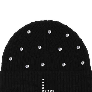 Bonnet en tricot côtelé de luxe avec strass et perles, lettre L, chaud pour l'hiver, pour femme, style créateur, avec revers, vente en gros - Product Image 3