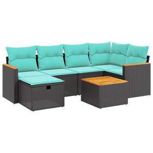 Juego de sofás de patio de ratán sintético negro de 7 piezas con cojines, conjuntos de jardín - Product Image 2