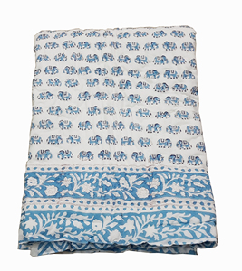 Lot en gros de couettes traditionnelles réversibles faites à la main en 100 % coton Silkgram avec imprimé éléphant bleu et motif estampé à la main - Product Image 1