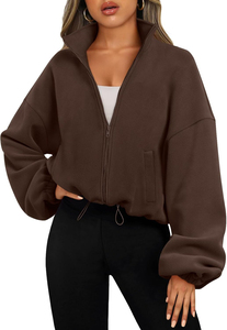Sweat à capuche streetwear personnalisé pour femme, manches longues, col à capuche, tissu velours, manches bouffantes, logo sur le devant, 100 % lavé - Product Image 5