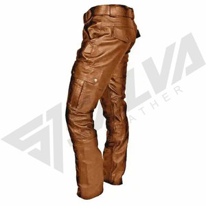 <b>Men's</b> Brown <b>Leather</b> Waterproof Winter Moto <b>Pants</b> Mid Waist Multiple Pockets Straight Fit Casual Midweight - Product Image 3