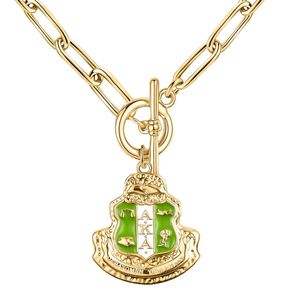 Gold Shield Pendant Toggle <b>Necklace</b> with Green Enamel Detail Link Chain Decorative Crest Charm Women Fashion Jewelry <b>Statement</b> - Product Image 4