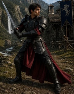 Full 3D Steel Knight Armor Suit Black Nickel Plated Antique Style <b>Cosplay</b> Warrior Armor with Red Cape and Sword - Product Image 3