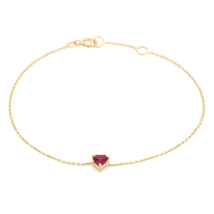 Simple Design Light Weight Heart Shape Ruby Prong Set 14K Real Yellow <b>Gold</b> Solitaire Gemstone Bracelet Birthday Gift For Her - Product Image 6