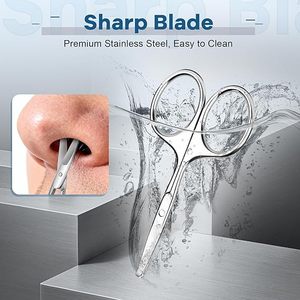Ergonomic Design Nose Hair Scissors Stainless Steel Rounded Tip Safety Grooming <b>Tool</b> Precision Facial Hair Trimming Scissors - Product Image 4