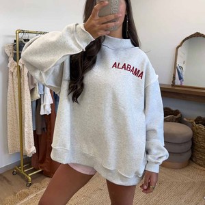 GA Ladies <b>Mock</b> <b>Neck</b> Cotton Sweatshirt Custom Chenille Patch Letter Embroidery Oversized Vintage Pullover - Product Image 6