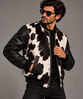 Blouson Bomber en Cuir Véritable de Vache avec Poils pour Homme, Blouson Varsity Personnalisé en Cuir de Vache Noir et Blanc, Vêtement d'Extérieur Premium Streetwear pour Homme