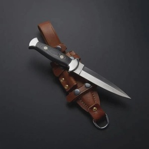 Couteau de chasse à lame fixe fait main en acier inoxydable, pointe tombante, manche en micarta, étui en cuir marron - Product Image 3
