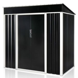 Capannone di stoccaggio del giardino del metallo nero 6X4 FT con il tetto inclinato e le doppie porte scorrevoli per la casa all'aperto di stoccaggio del cortile del Patio - Product Image 2