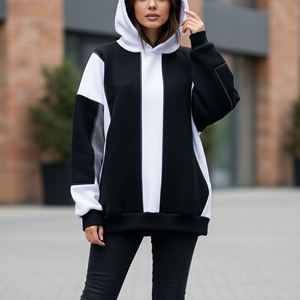Sudadera con Capucha Extra Grande Personalizada para Mujer, Diseño Color Block, Logotipo Estampado en la Parte Delantera, Bolsillos, Manga Larga, Tejido de Algodón, Ropa de Otoño - Product Image 5