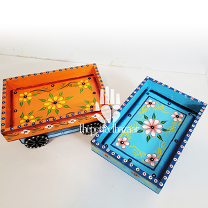 Carrito de Madera Pintado a Mano Thela theperfectbazaar Decoración para el Hogar de Uttar Pradesh - Product Image 3