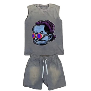 Streetwear personnalisé Ensemble chemise et short en coton pour hommes, survêtements pour hommes, ensemble deux pièces - Product Image 1