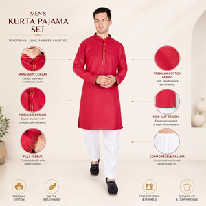 <b>Men's</b> Cotton Regular Fit <b>Kurta</b> Pajama Set | Full Sleeve Mandarin Collar Ethnic Traditional Wedding Festival Casual Wear for <b>Men</b> - Product Image 4