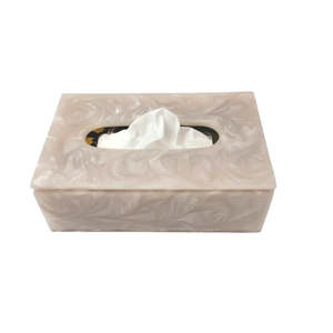 Boîte à mouchoirs moderne en résine grise avec motif marbré, couvercle en plastique, accessoire de décoration pratique pour la maison - Product Image 3