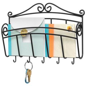 Wholesale Decorative Vintage Metal <b>Wall</b> Mounted <b>Key</b> Holder <b>Rack</b> Black Wrought Iron <b>Wall</b> Hooks Rails Basket with Hanging Hooks - Product Image 1