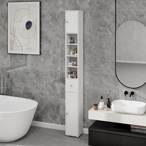 Mobiletto da Bagno Alto e Sottile da 180 cm, Autoportante, con 1 Cassetto, 2 Ante e 4 Ripiani Regolabili Bianchi - Product Image 3
