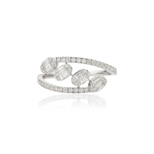 Anillo de Diseño Modernista con Diamantes Naturales Brillantes, Estilo Bypass, Oro Blanco Sólido de 18K, Colección Mayorista, Última Joyería - Product Image 1